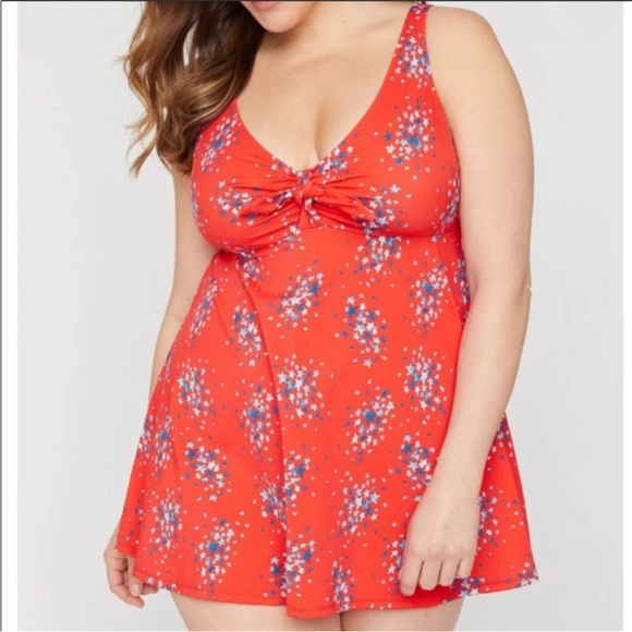 CATHERINE’S Scattered Stars Red Swimsuit Swim Dress 1 pc. Plus Size 18W - Picture 1 of 13